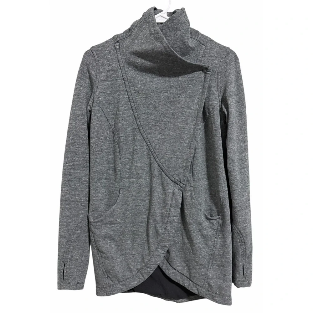 Lululemon That's A Wrap‎ Sweater Jacket Heathered Snow Slub Coal Women's Size 4